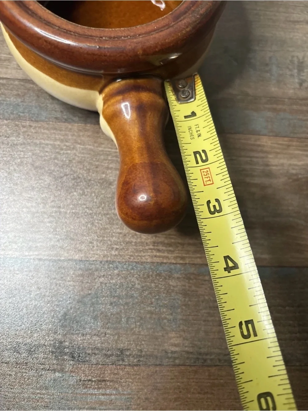 Rustic Brown Ceramic Fondue or Sauce Pot with Handle